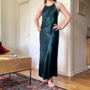 Vintage racerback green satin dance slip dress